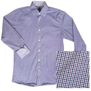 English Laundry Men’s Button Down Gingham Dress Shirt Purple Blue 15.5 34/35